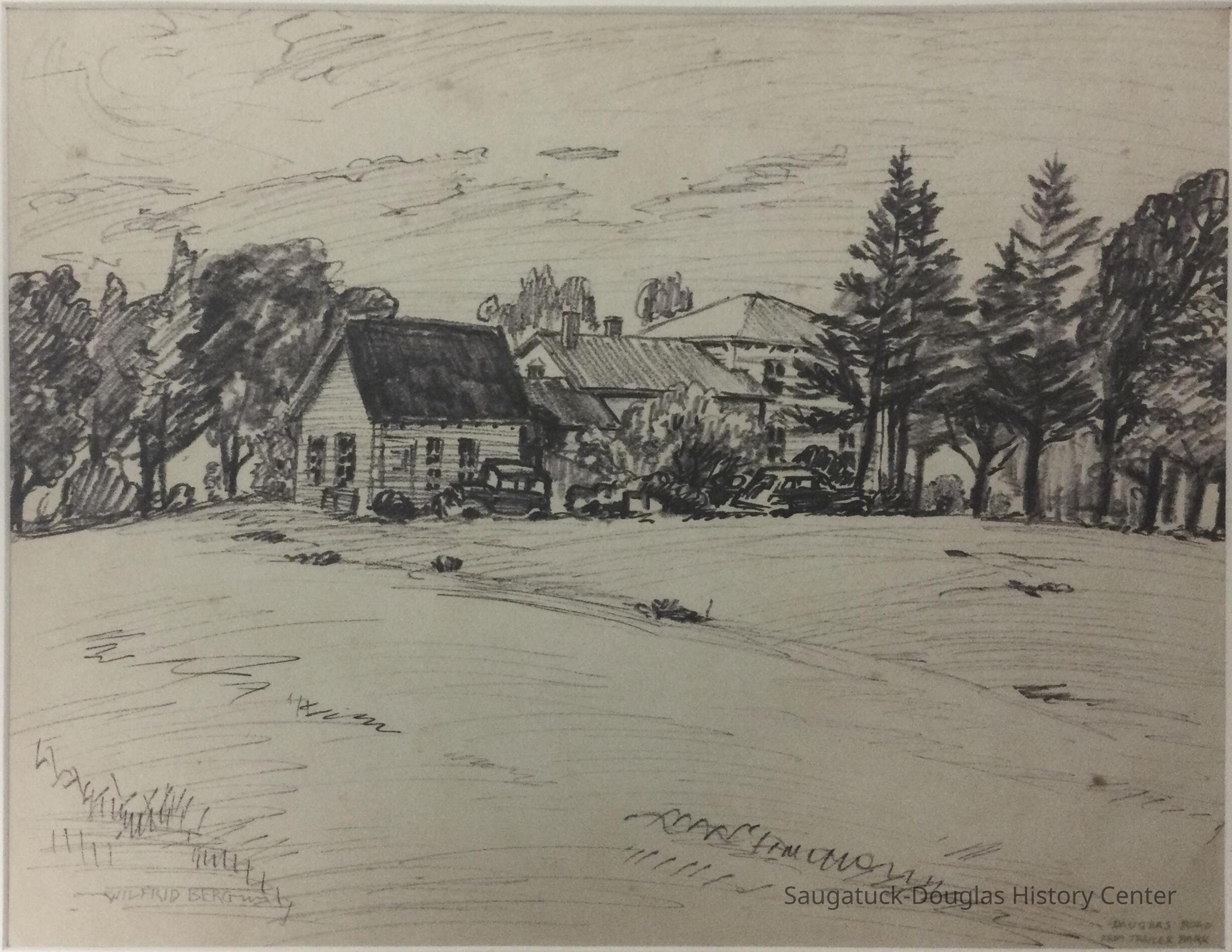 Marker drawing of a house on a hill
