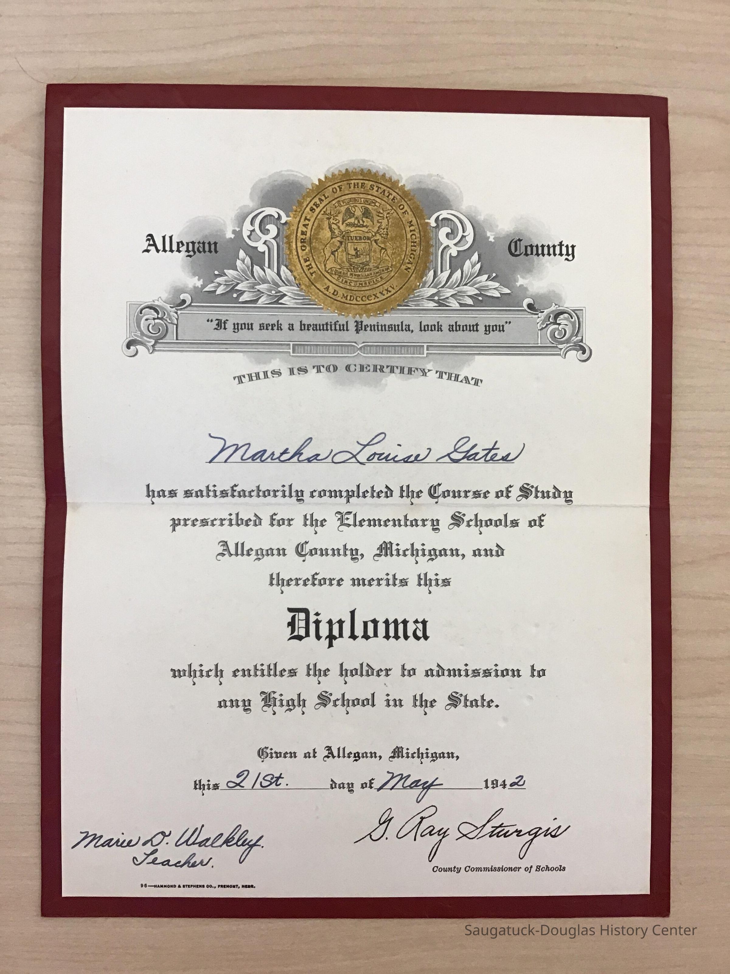 Diploma Douglas School 1942 picture number 1