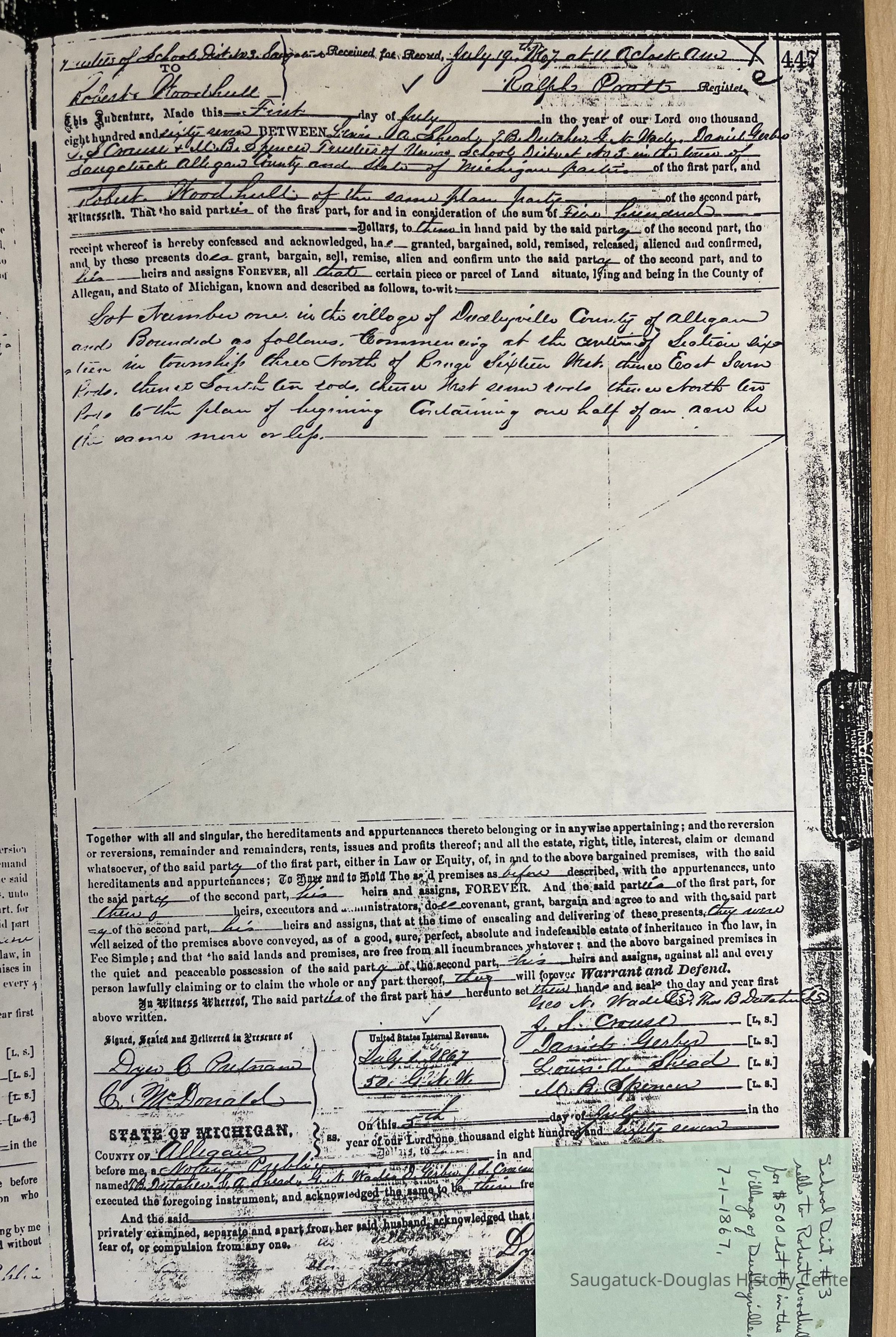          Registration of Sale, Dudleyville to Woodhull picture number 1
   