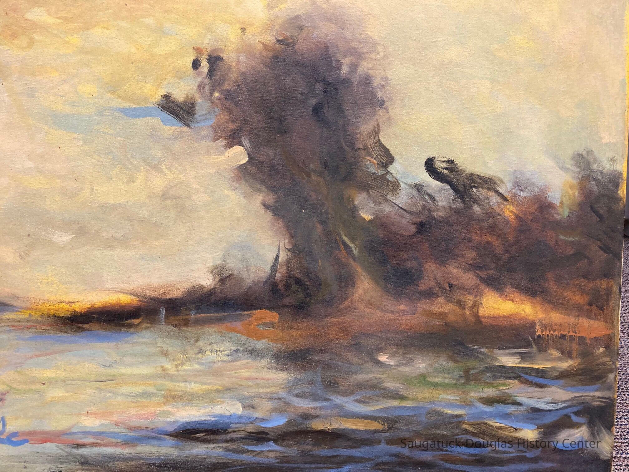 Tree at Water’s Ed; Abstract oil painting 32” x 25”