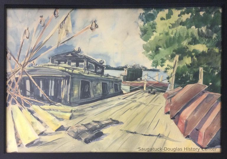          Watercolor painting of docks on the Kalamazoo
   