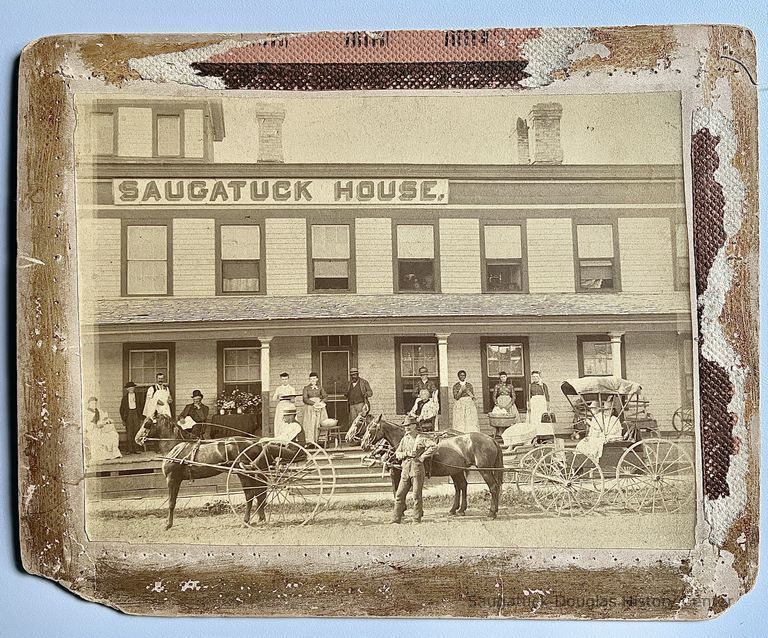          This image was featured for History Mystery#1 with the solution: Saugatuck House hotel stood at the corner of Butler and Mason Streets. It was razed in 1913 to make room for the Saugatuck Drugstore.
   