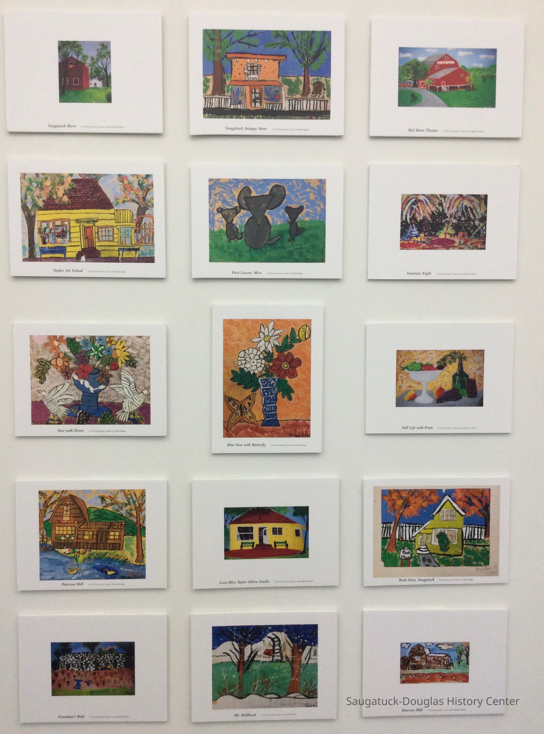 Students of Cora Bliss Taylor’s “ Taylor Art School”; 15 children's paintings using poster paint.