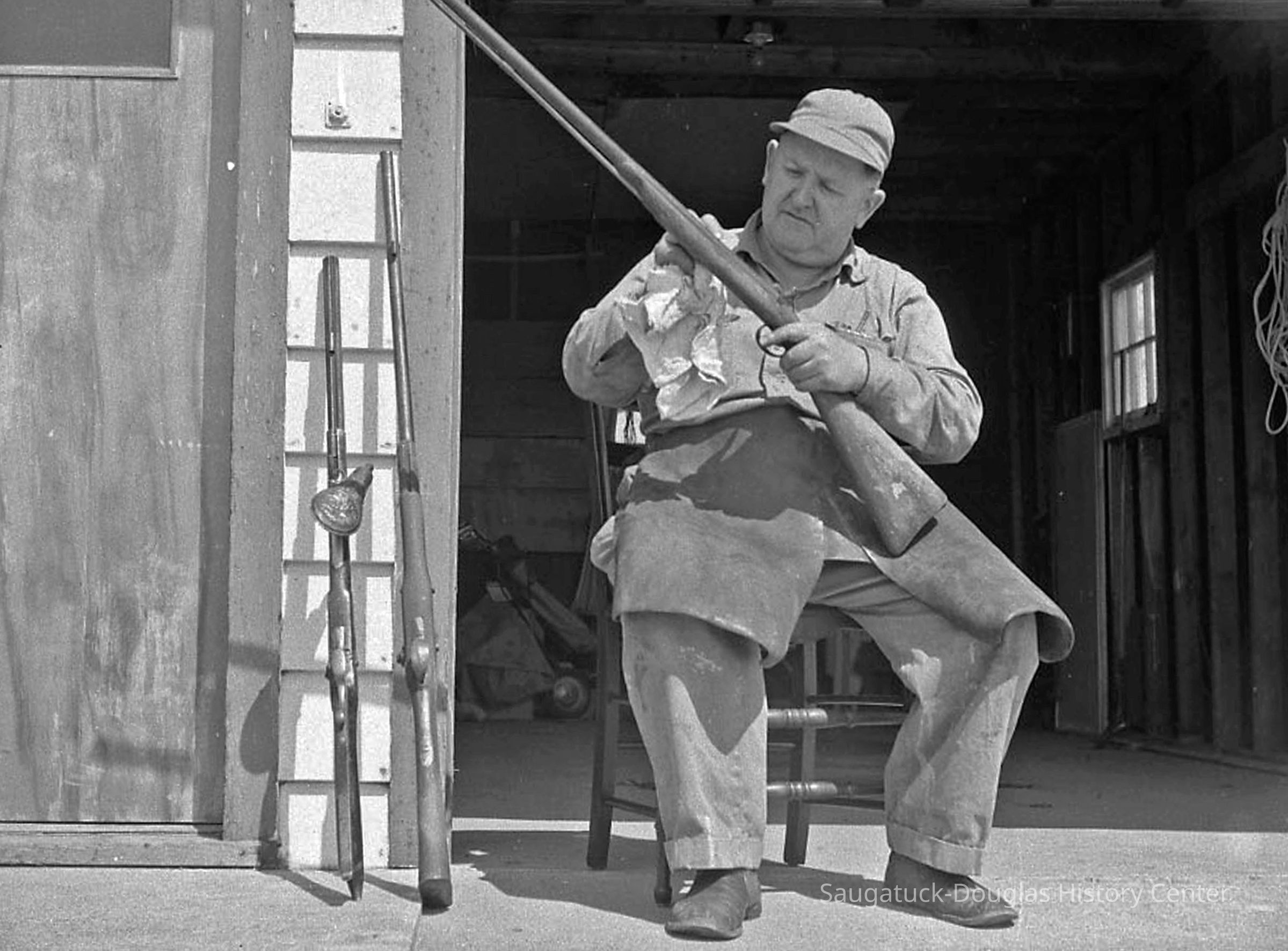          Fred_Davis_ca_1950.jpg 481KB; See 2022.21.840 for a pair of similar leather leg guards in collection
   