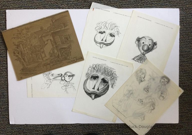          Spiral sketchbook and pencil sketches of Kuklapolitans by Burr Tillstrom
   