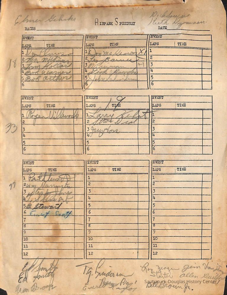 Airpark Speedway Clipboard and Schedules