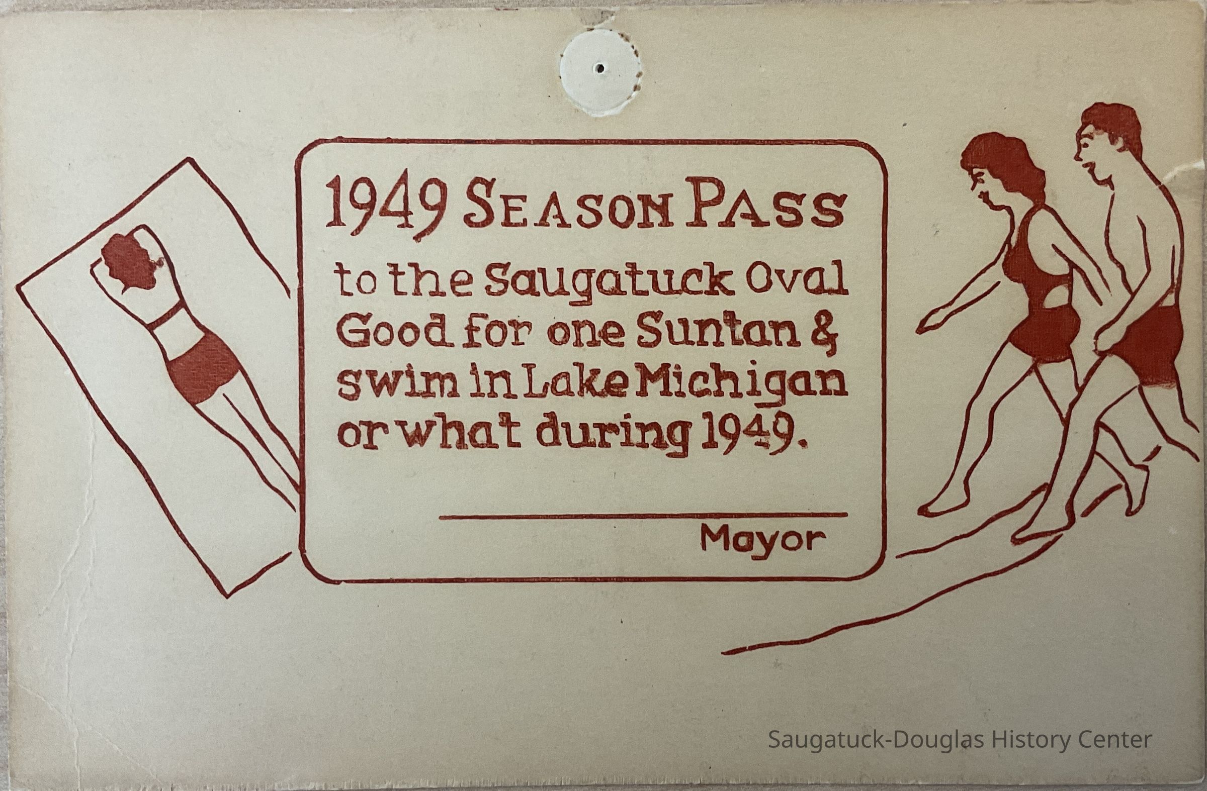          Season Pass to the Saugatuck Oval Postcard 1949 picture number 1
   