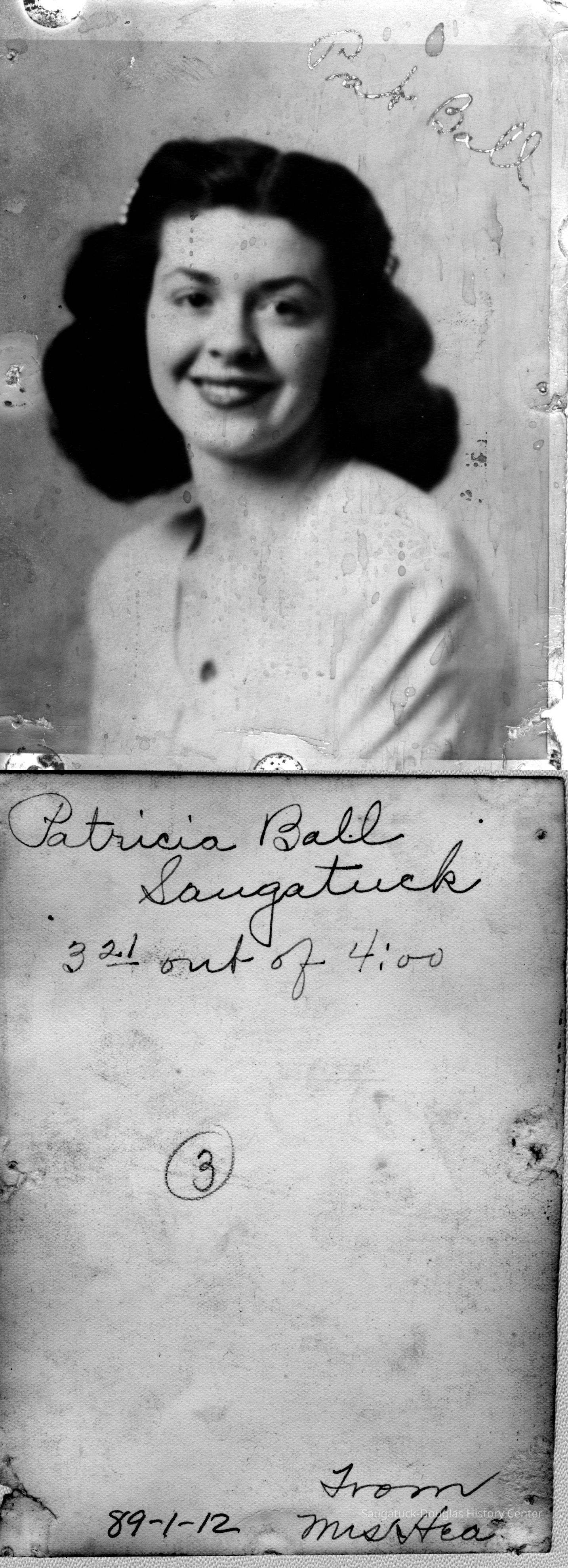          321 out of 400 could be a score for a competition. See 1989.01.52 for a similar note on a portrait of Jerrine Crow.
   