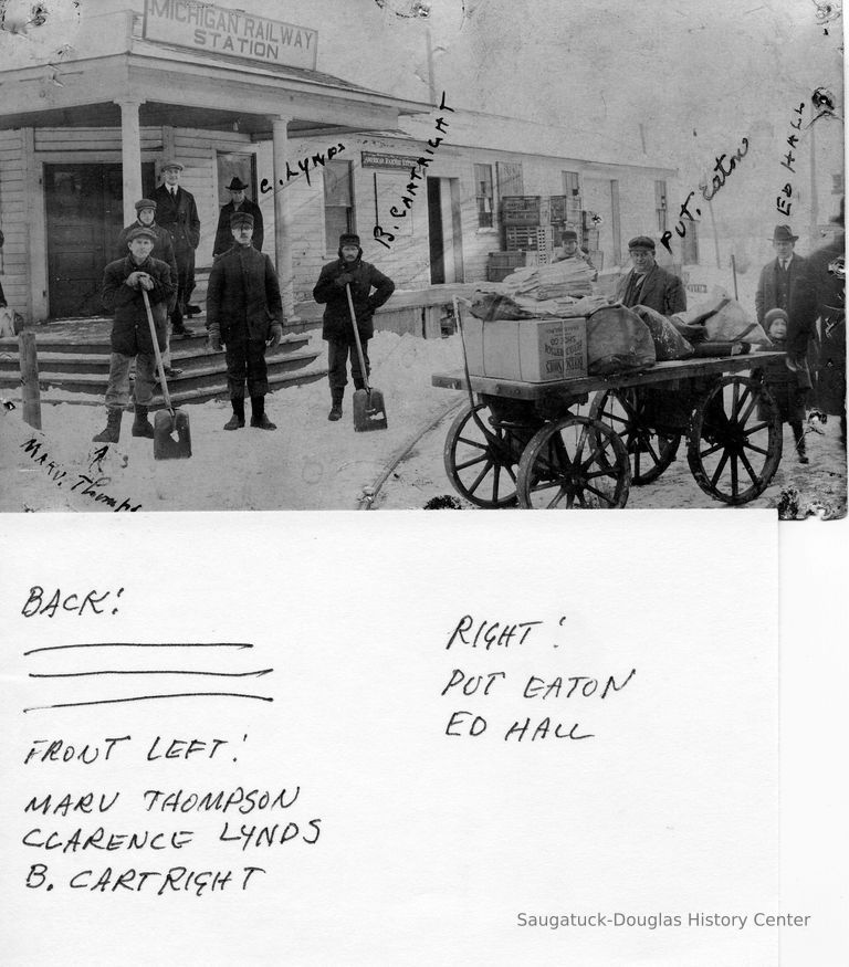          89-1-145 interurban station.jpg 1.2MB; Marv Thompson, Clarence Lynds, B. Cartright, Put [Pat] Eaton, Ed Hall
   