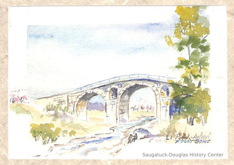          Watercolor painting of a bridge
   