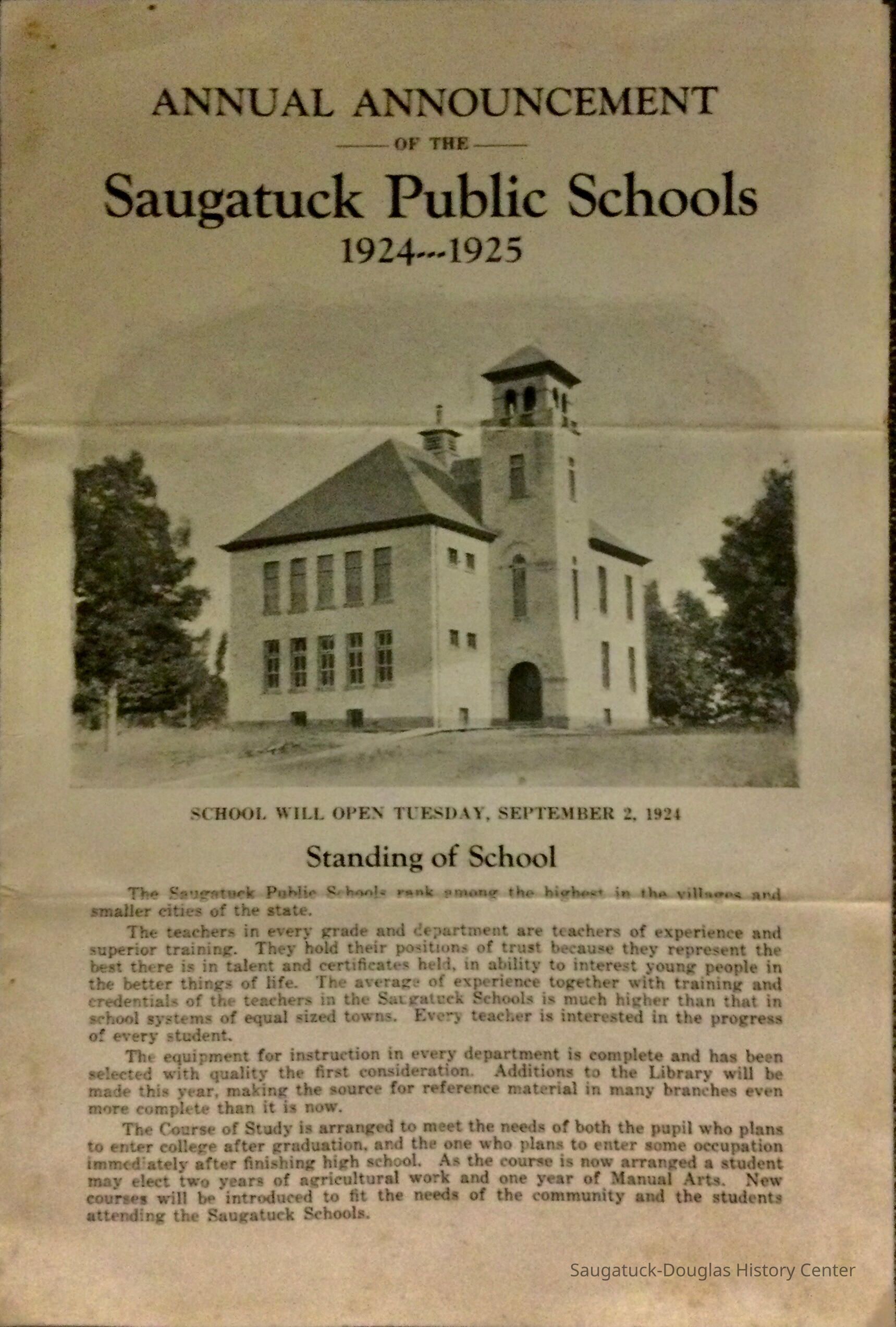Annual Announcement Saugatuck Public Schools 1924-1925