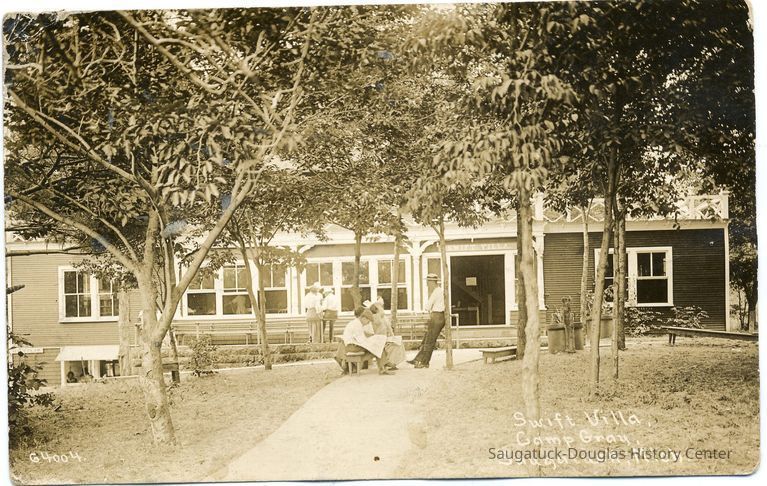Real photo postcard of the Camp Gray's headquarters, the Swift Villa, financed by meat-packing millionaire Gustavus Swift.