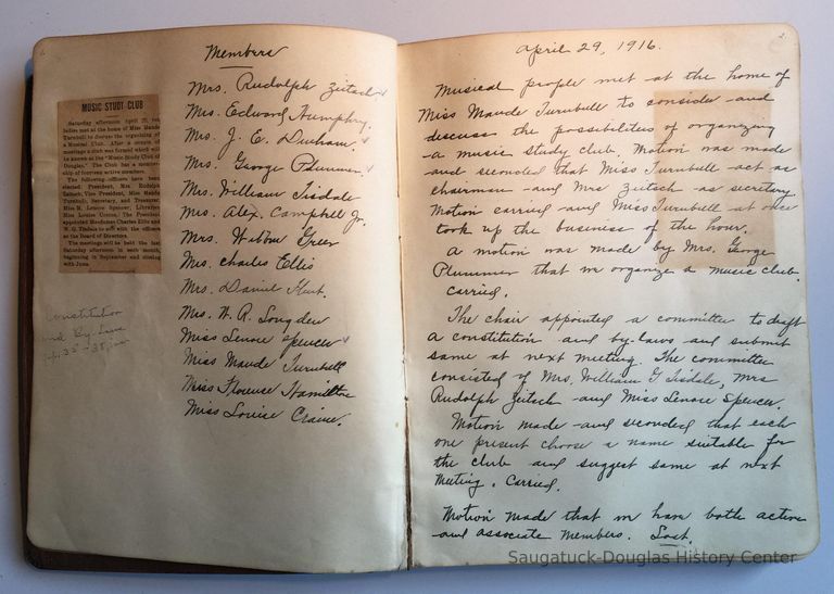          Douglas Music Study Club: first page of first record book
   