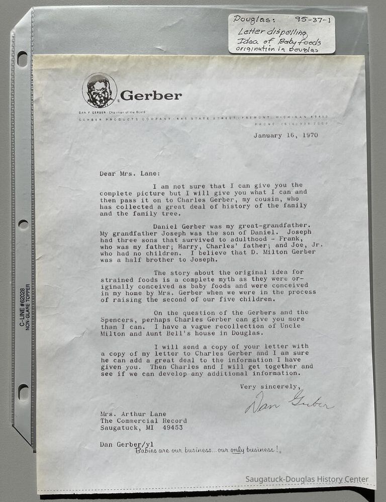          Dan Gerber letter about origins of baby food picture number 1
   