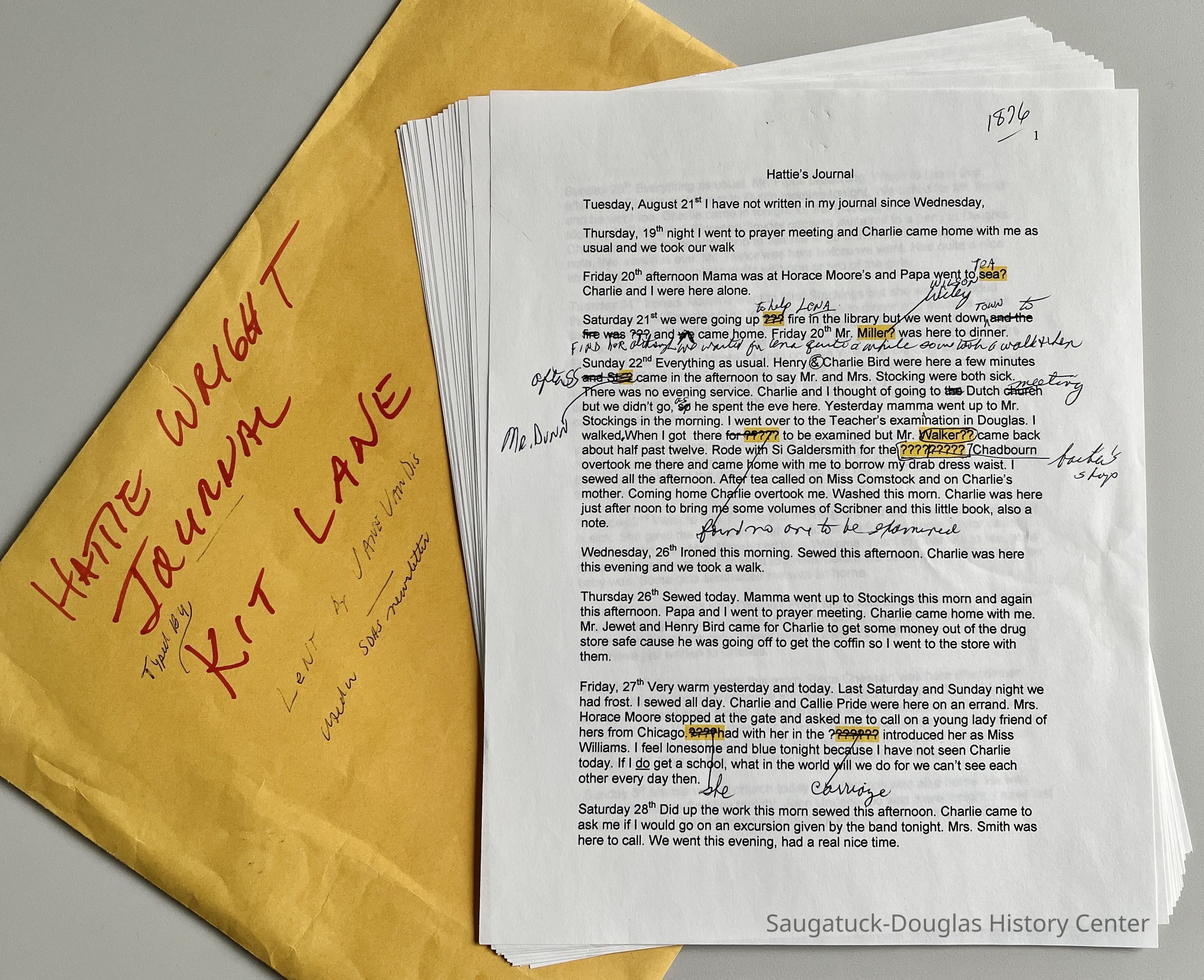          Hattie Moffat Wright Journal transcript 1876 picture number 1
   