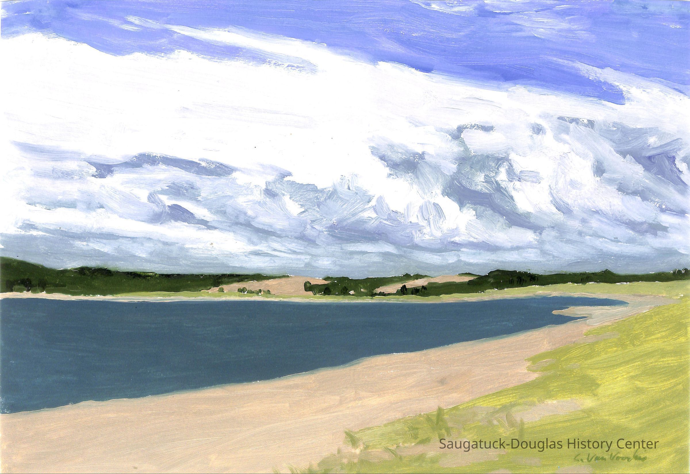 Acrylic painting of the lakeshore