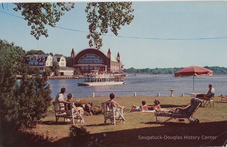          Overlooking the Kalamazoo River Showing the Big Pavilion Postcard
   