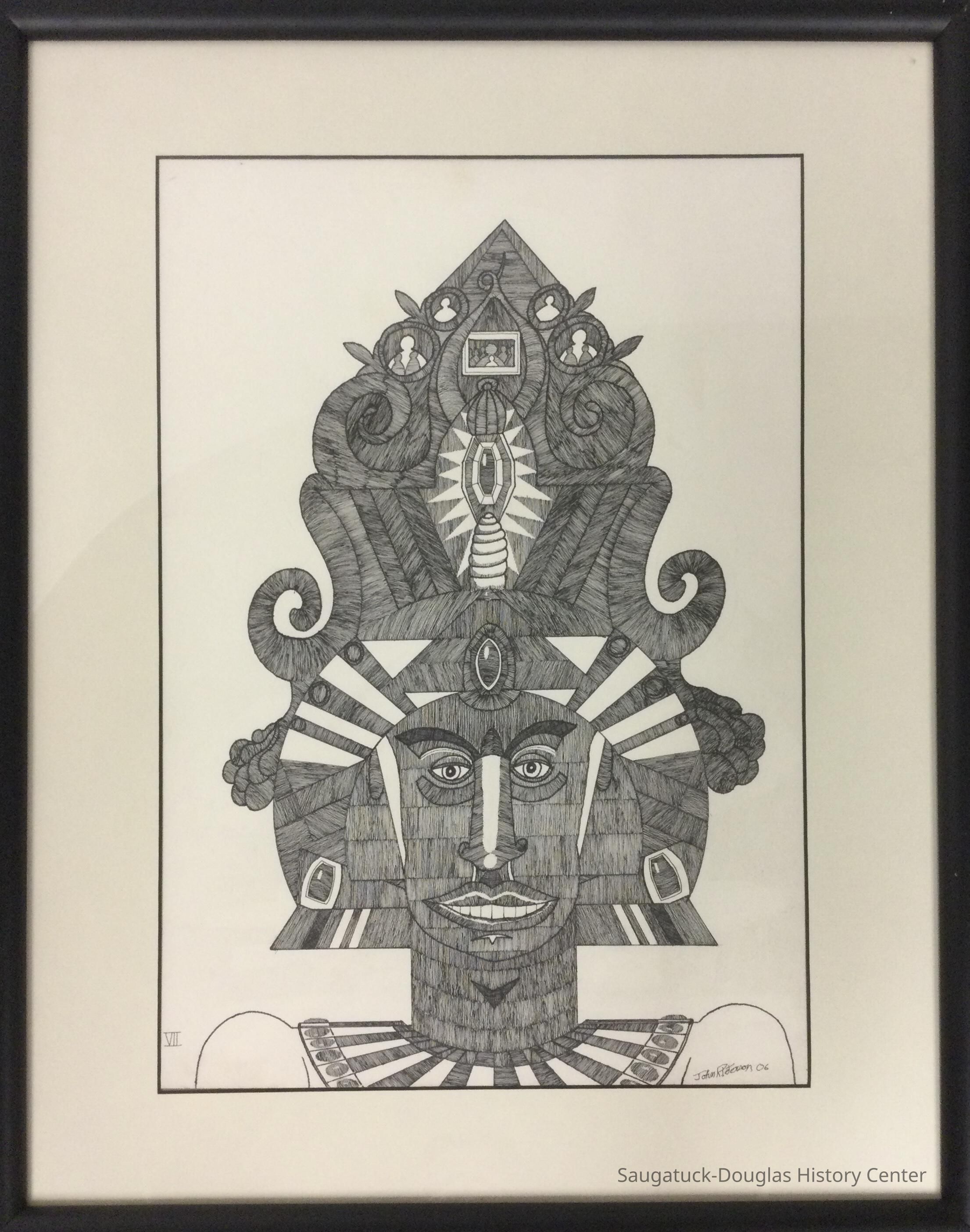 John Peterson ink drawing in the “Head” series, numbered VII
