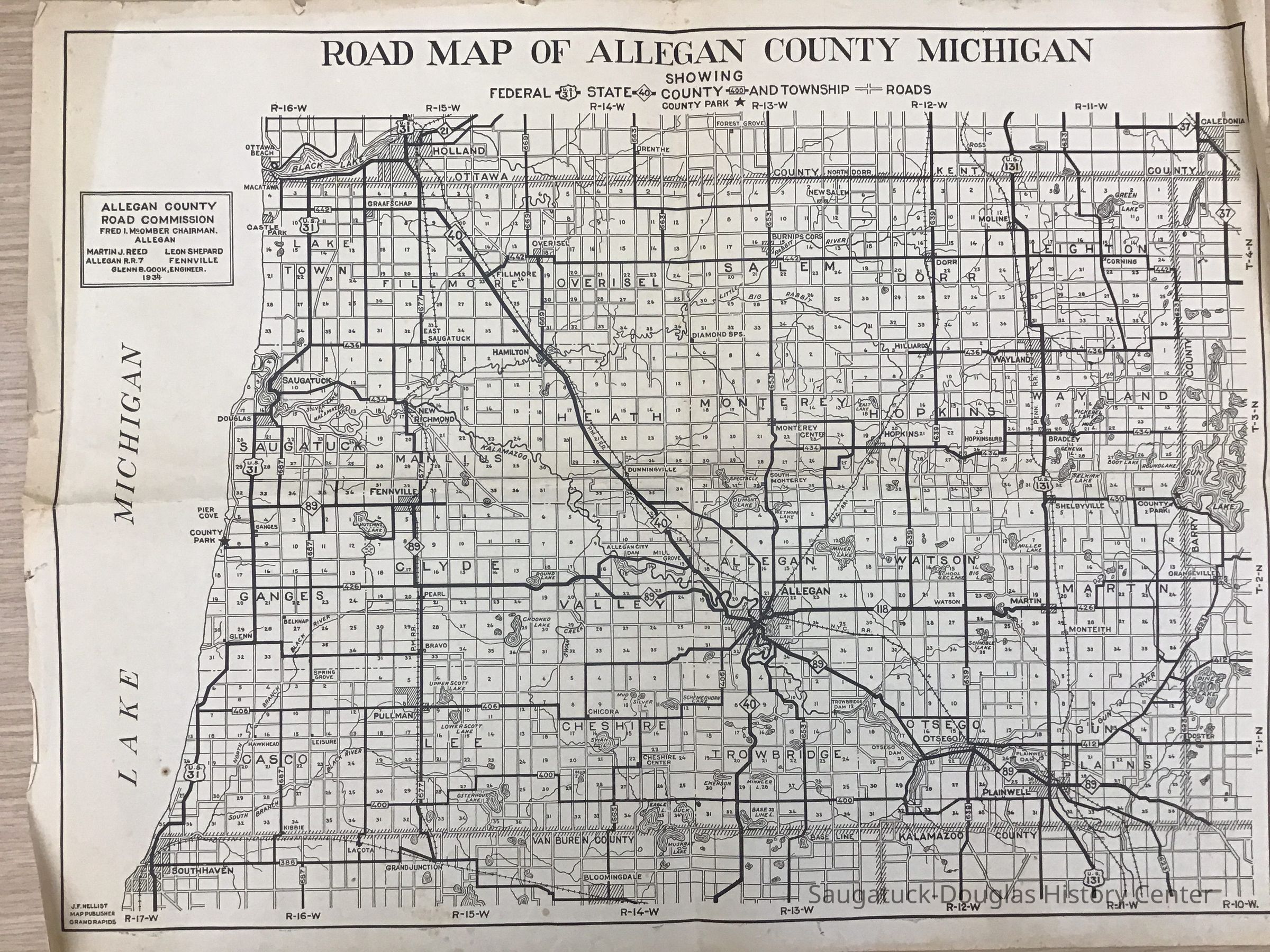 Road Map of Allegan County 1934 picture number 1