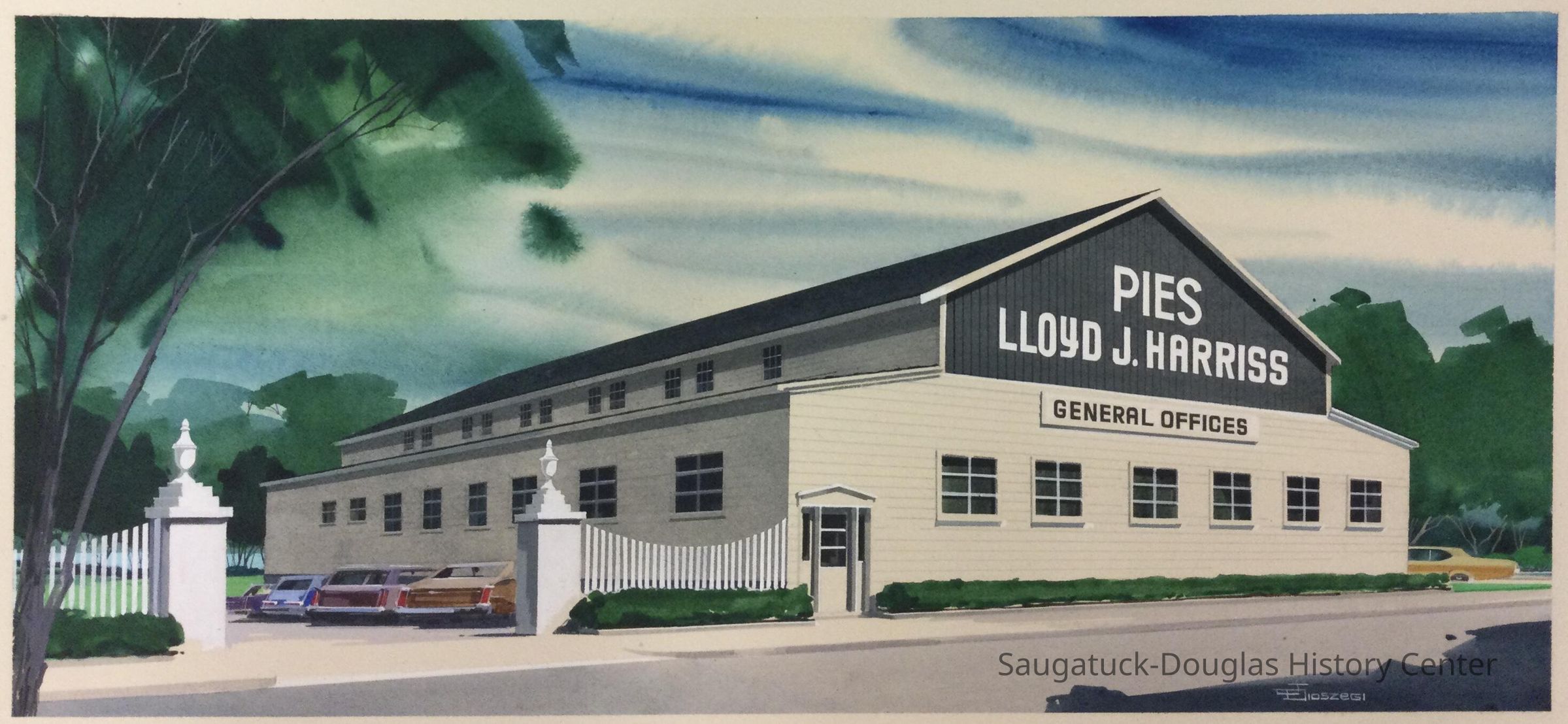 Watercolor painting of the pie factory office in Saugatuck