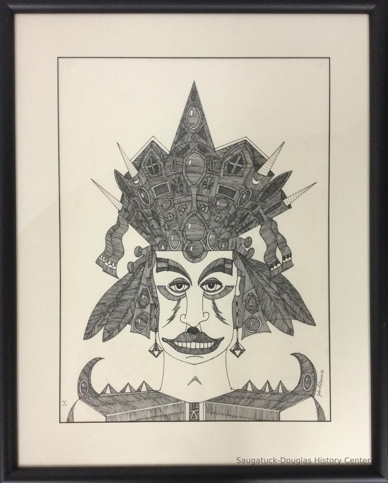          John Peterson ink drawing in the “Head” series, titled X
   