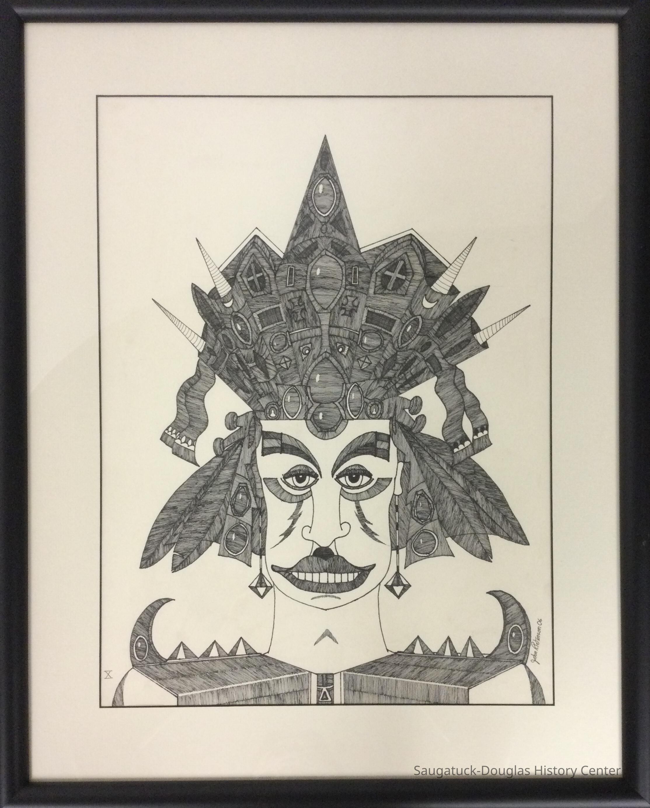 John Peterson ink drawing in the “Head” series, titled X
