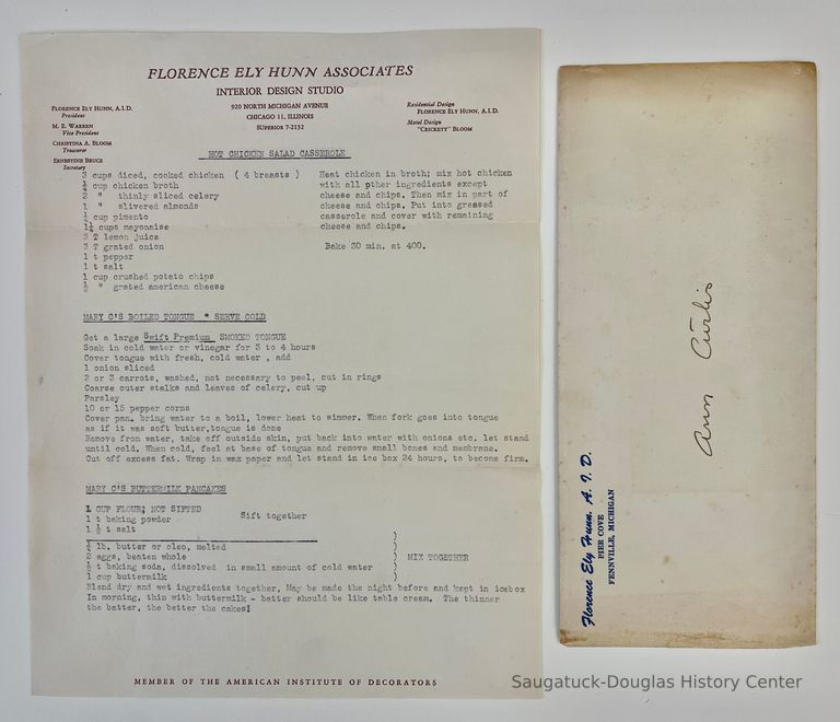          Recipes on Florence Ely Hunn letterhead picture number 1
   