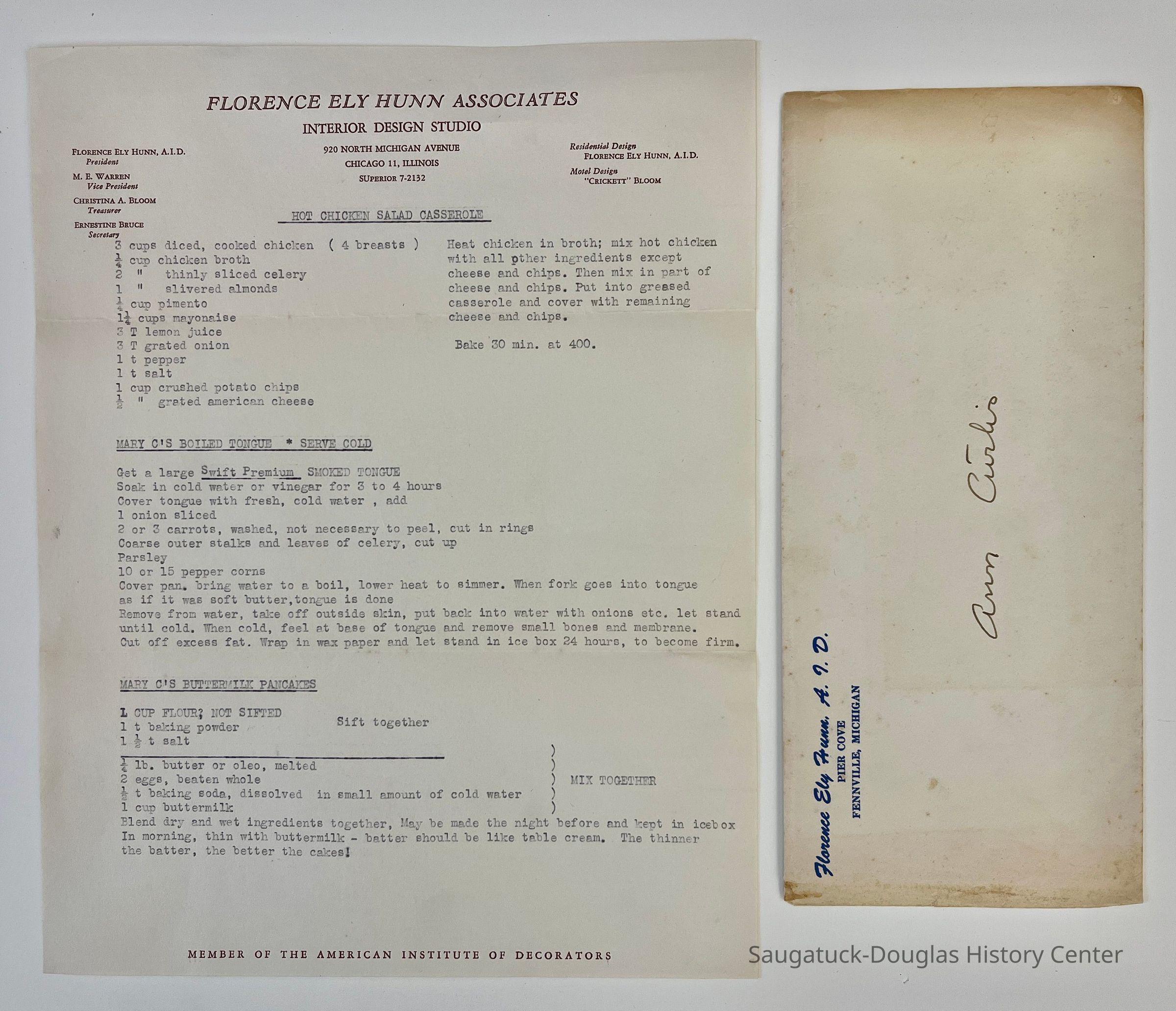          Recipes on Florence Ely Hunn letterhead picture number 1
   
