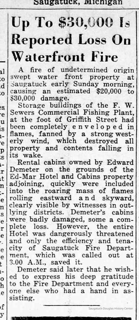 F.W. Sewers commercial fishing plant at foot of Griffith burns 1951