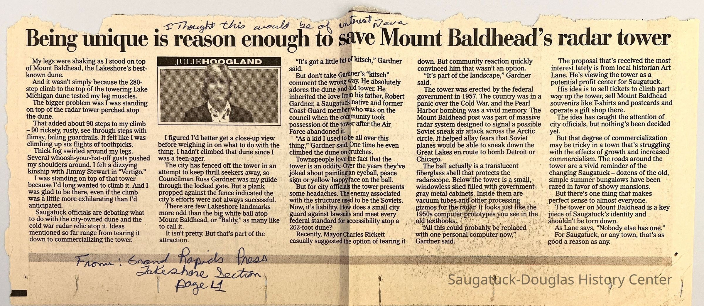 Radar tower newspaper clipping picture number 1