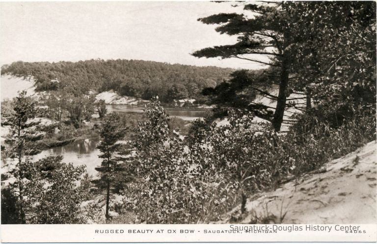          Shrivers_Bend_ca_1940.jpg 719KB from Zolper collection; Rugged Beauty at Ox Bow 64065, view from dunes north of Oval Beach toward the old fish houses or ice houses that found new life as Ox-Bow studios.
   