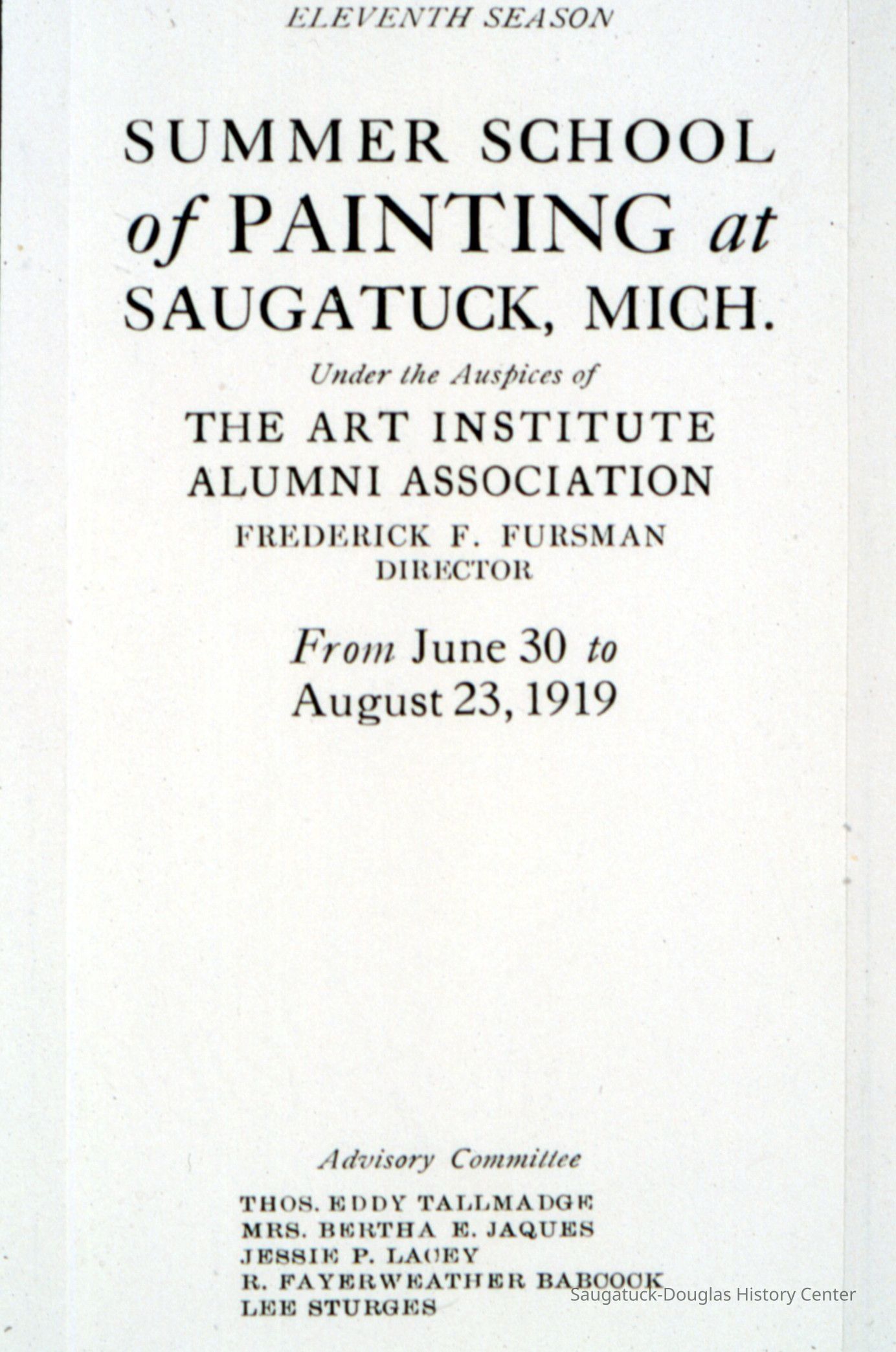         1919-11thSeason.jpg; Frederick F. Fursman, Thomas Eddy Tallmadge, Bertha E. Jaques, Jessie P. Lacey, R. Fayerweather Babcook, Lee Sturges
   