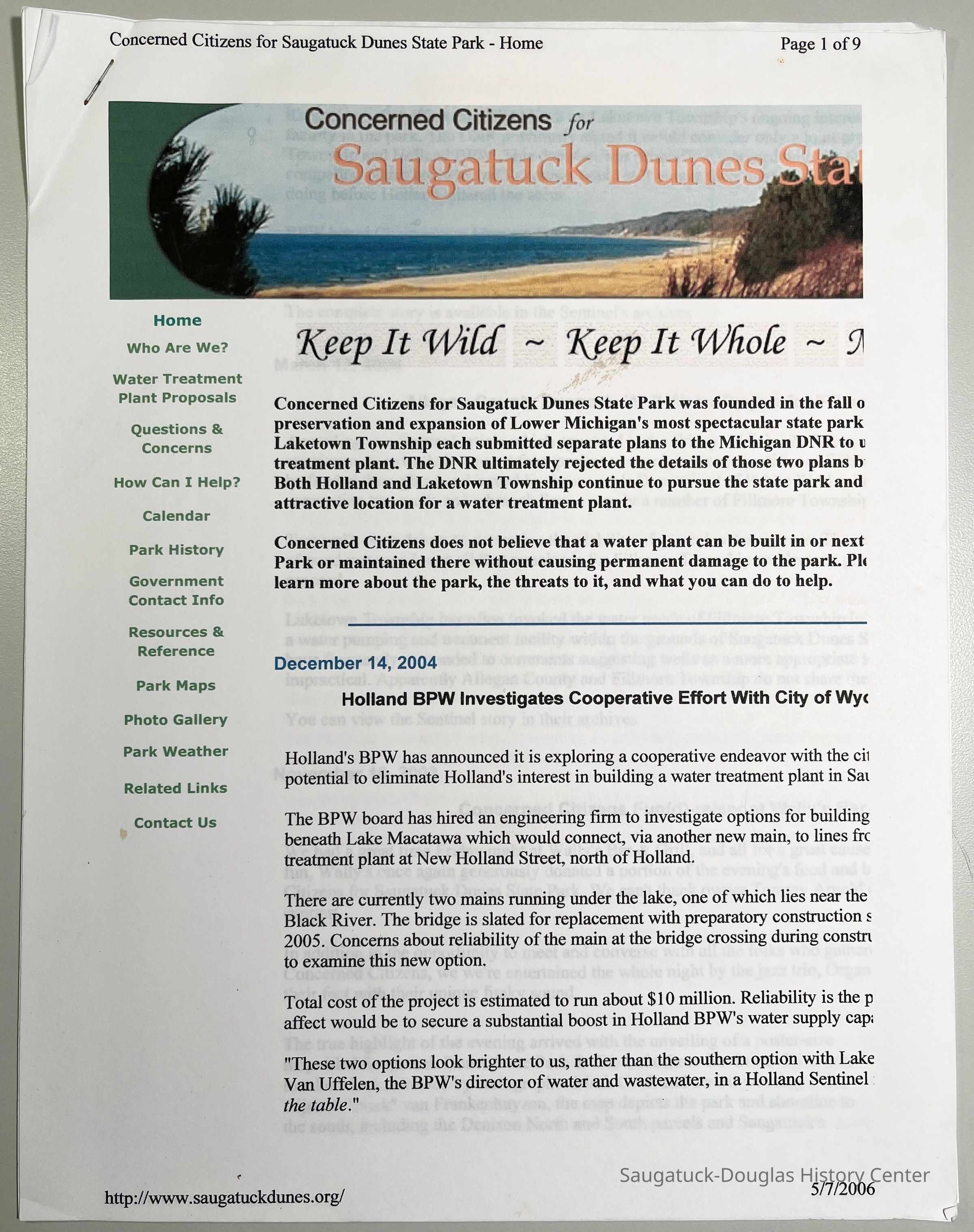          Concerned Citizen for Saugatuck Dunes State Park website print picture number 1
   