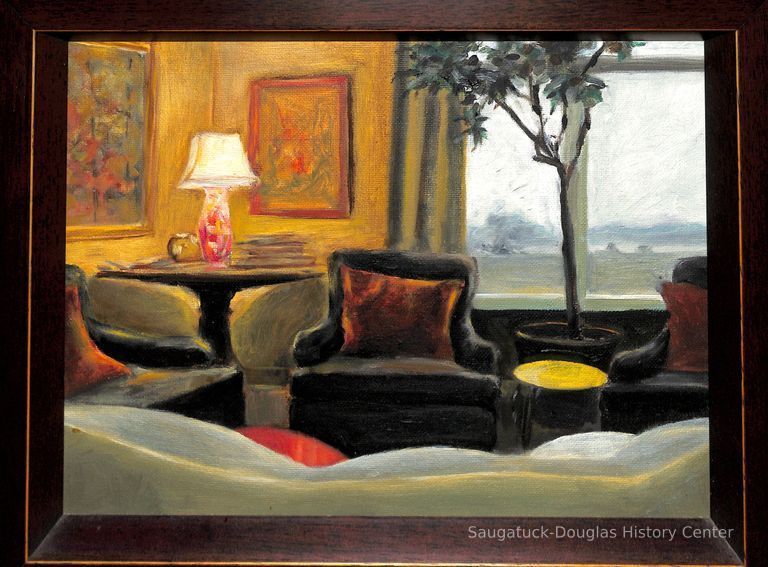          Oil painting of an interior scene
   