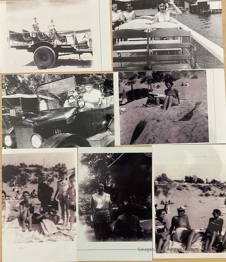          (1) The Dune Schooner - 1958 - My dad Jim McFadden & Grandma Emma Schotte. (2) Here I am on the Island Queen - Summer 1958. (3) Me & R.J.  Petersen in 1958. (4) Here I am with Fran Moore of the Island Lodge at the Oval Beach. - Summer of 1959. (5) Marge Bolton, my mom, Dell McFadden - unknown woman & children - 1958. (6) My mom & Dad in the front yard of the Leland Lodge ‘58. (7) Grover Stout & friends - about 1957. That 3rd lady always seems to get cut out.
   