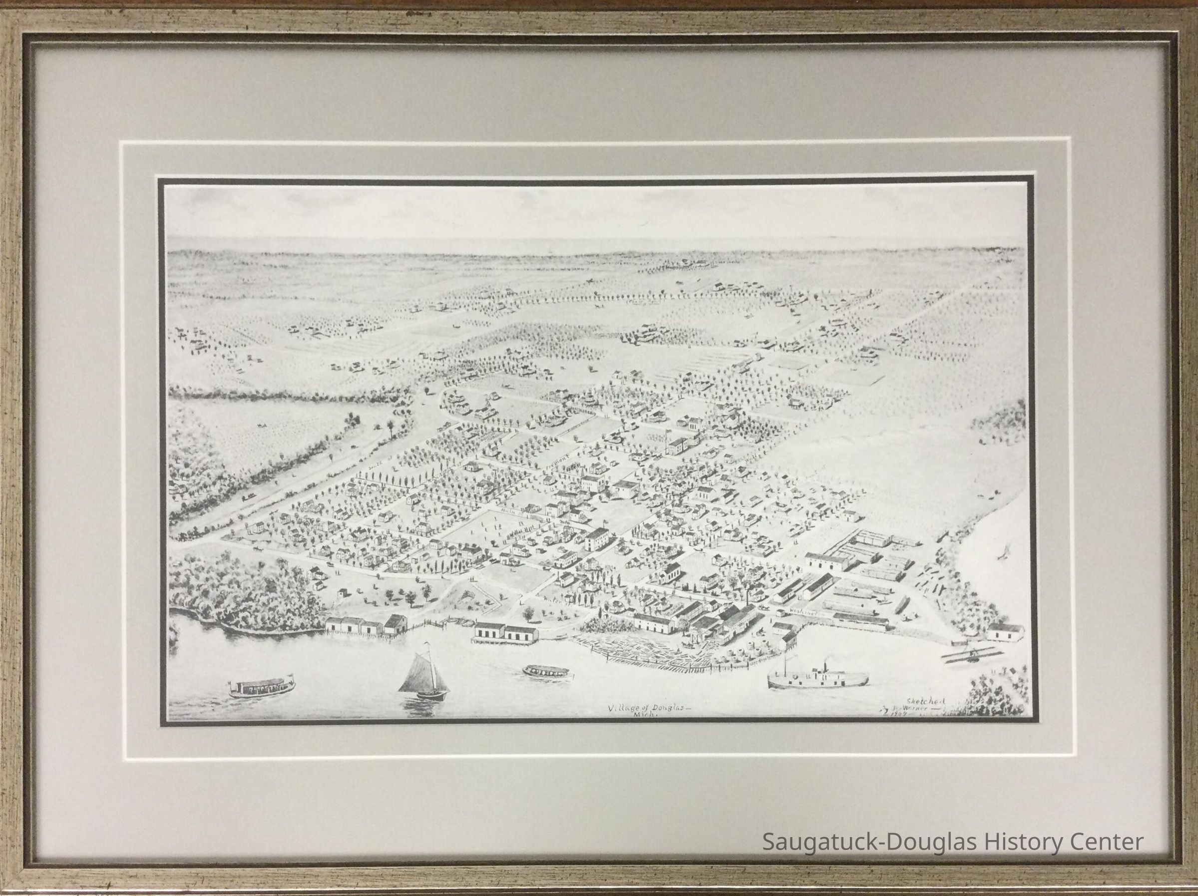 Sketch of a birds eye view of the Village of Douglas