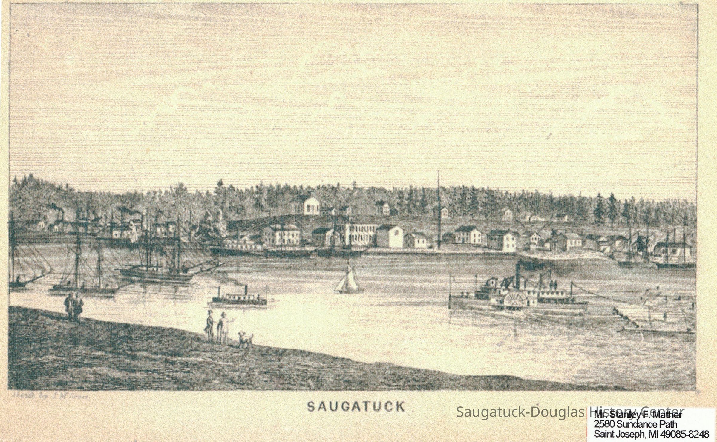 ca 1865 An etching from the west bank of the Kalamazoo.; SaugatuckEtchingca1865.jpg 7.3MB