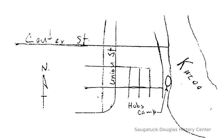          The drawing above indicating the location of the hobo camp was made by Mr. Prentice in 1970.
   