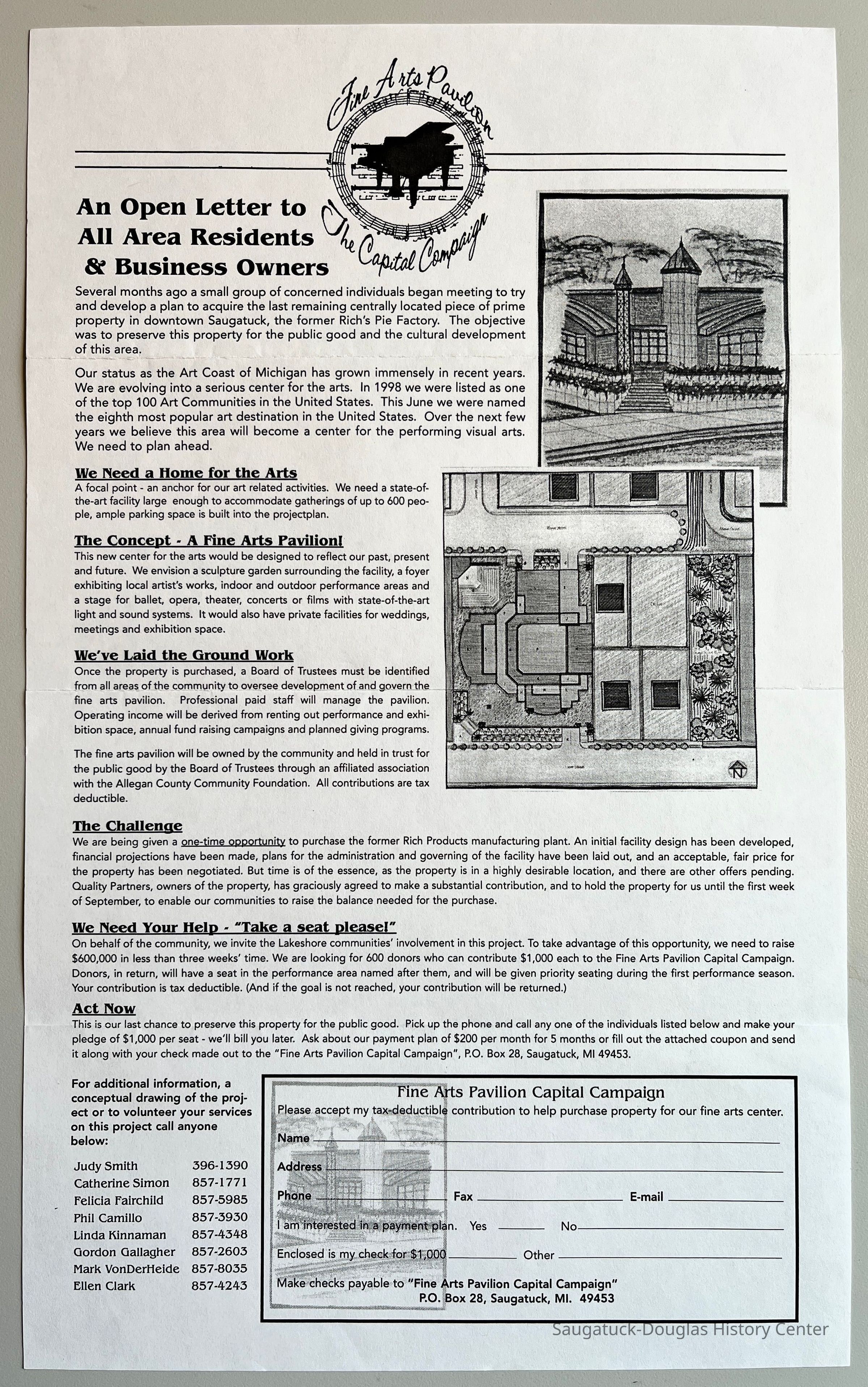 Fine Arts Pavilion Capital Campaign appeal letter picture number 1