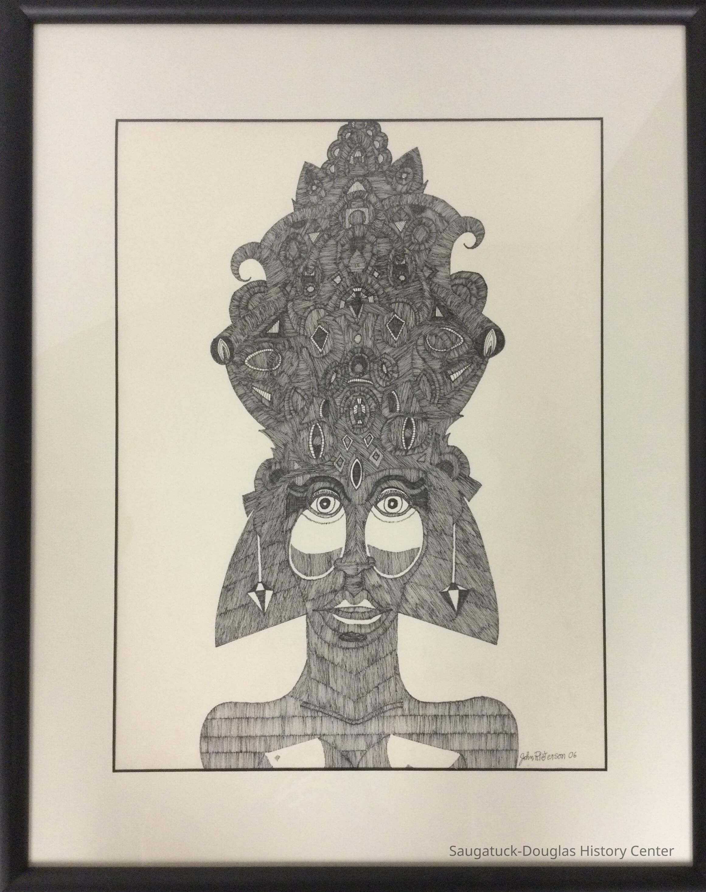 Untitled John Peterson “Head” series ink drawing