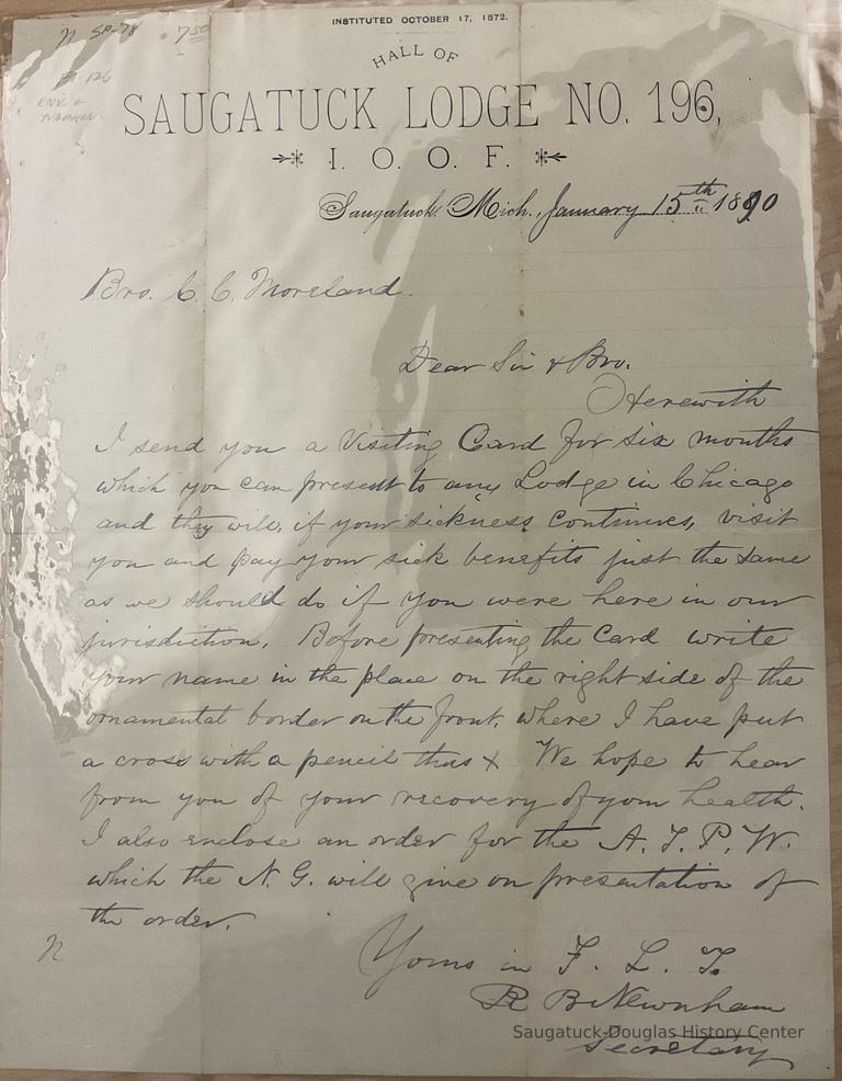          Letter, Saugatuck IOOF lodge 1890 picture number 1
   