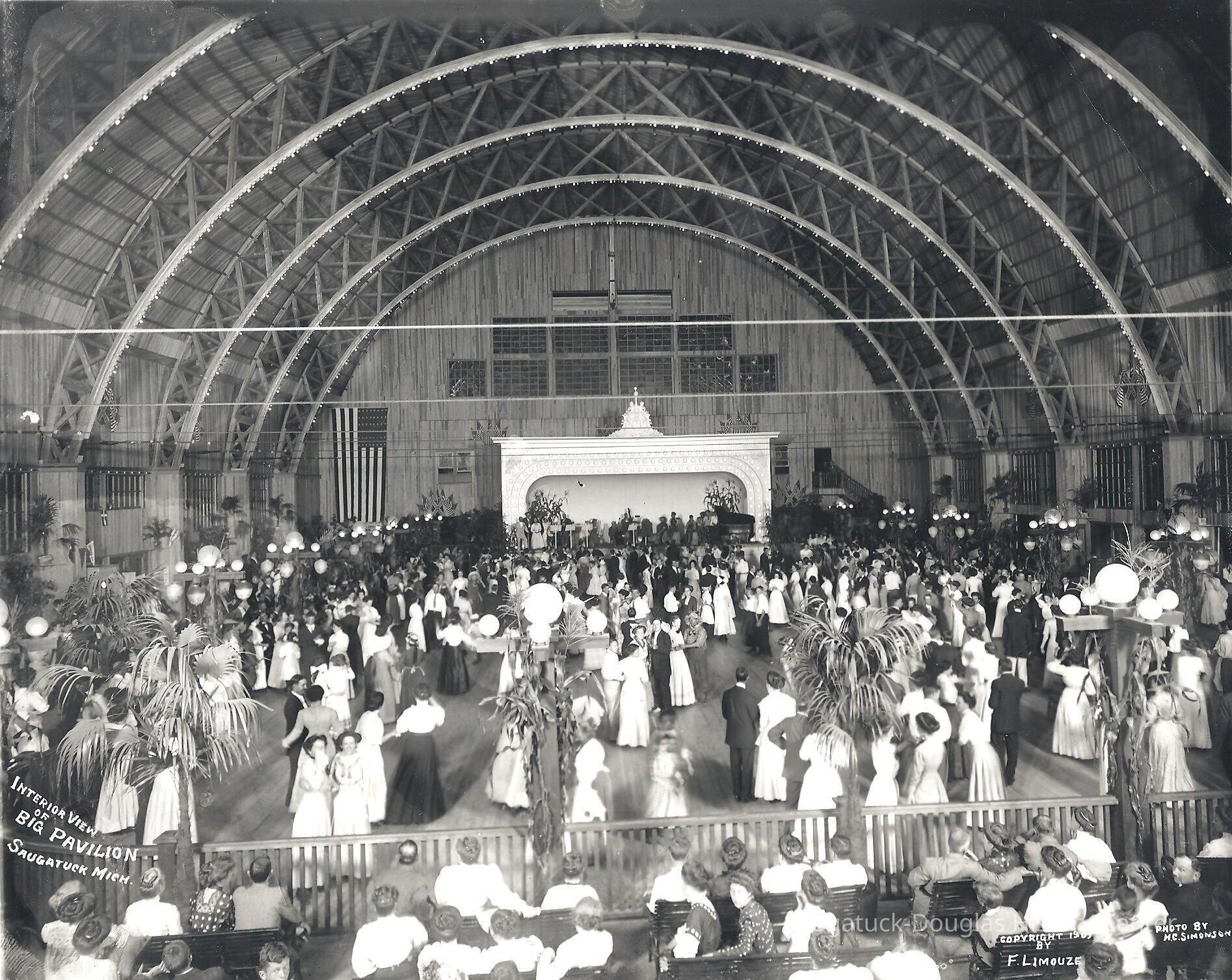 interior view with dancers of the Big Pavilion 1909