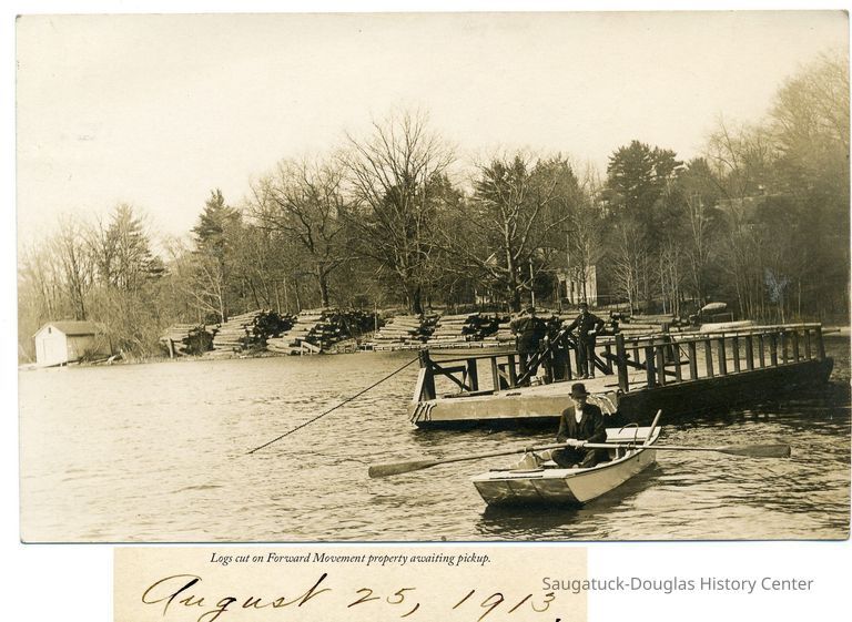 Logs cut on Forward Movement property awaiting pickup. August 25, 1913