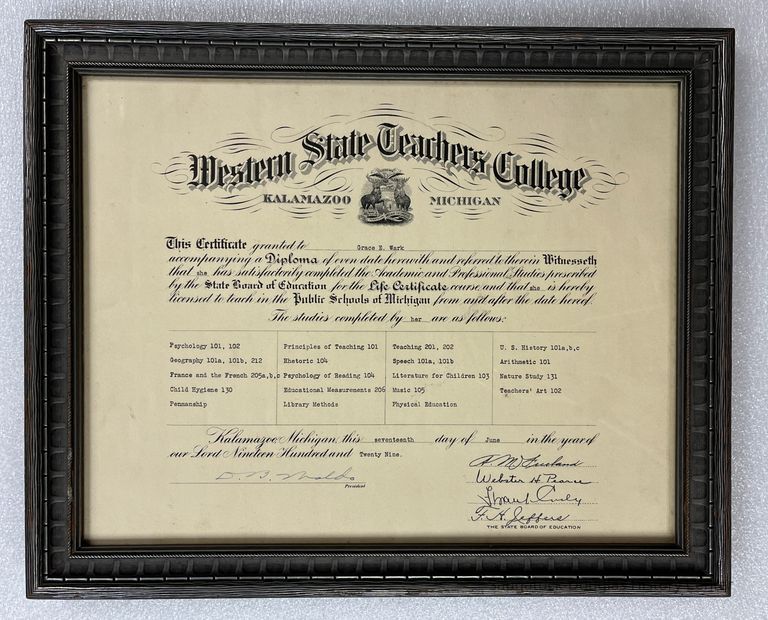         Wark Graduation Certificate for Teaching in the Michigan Public Schools picture number 1
   