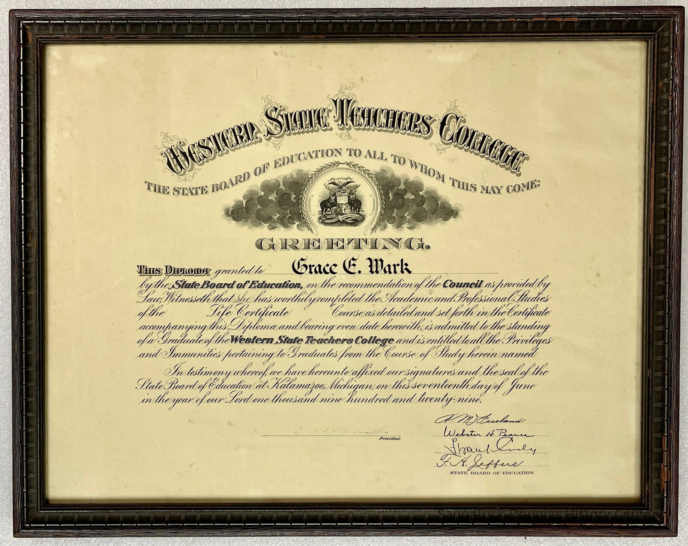 Teachers college certificate