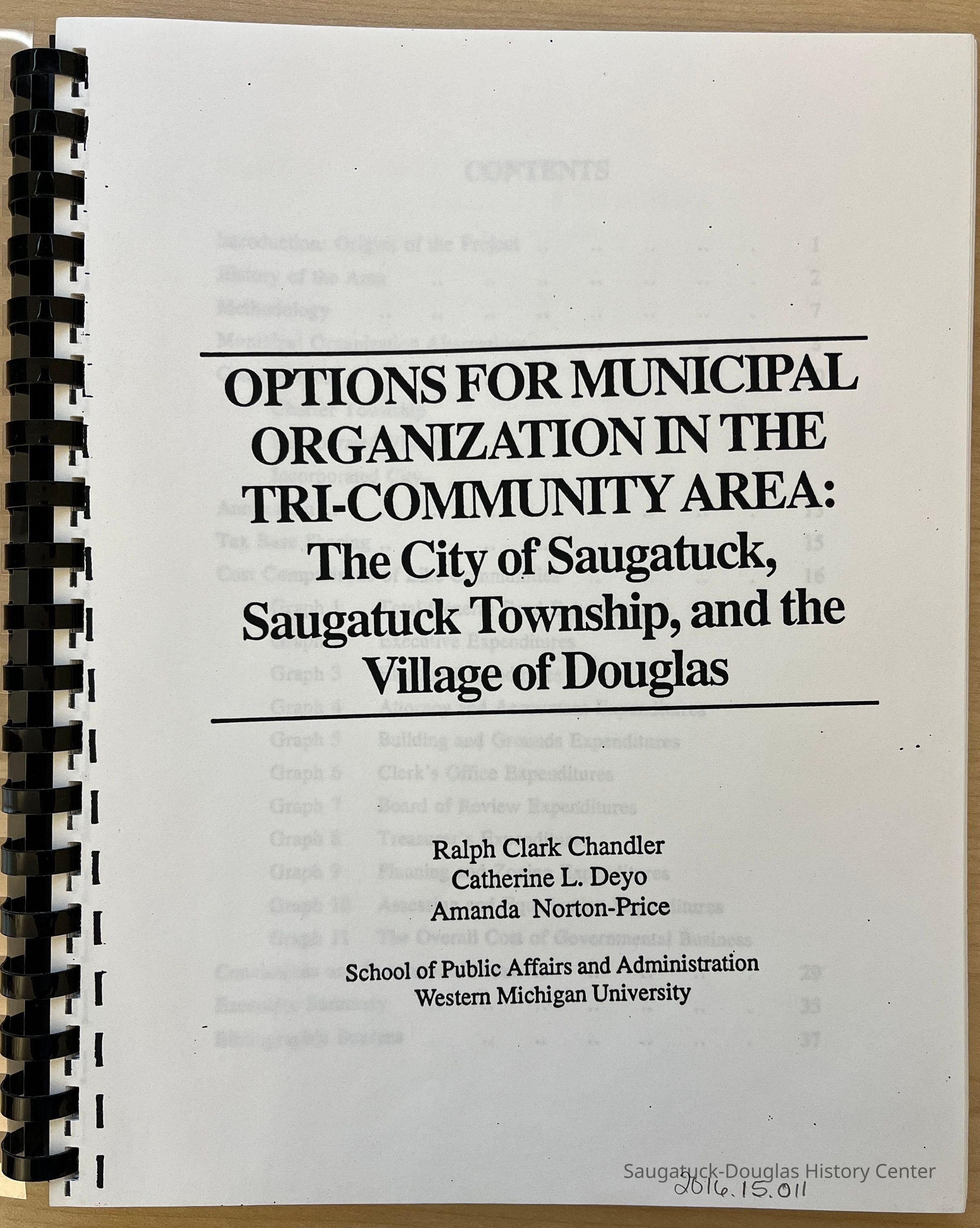          Options for Municipal Organization in the Tri-community Area: The City of Saugatuck, Saugatuck Township, and the Village of Douglas picture number 1
   