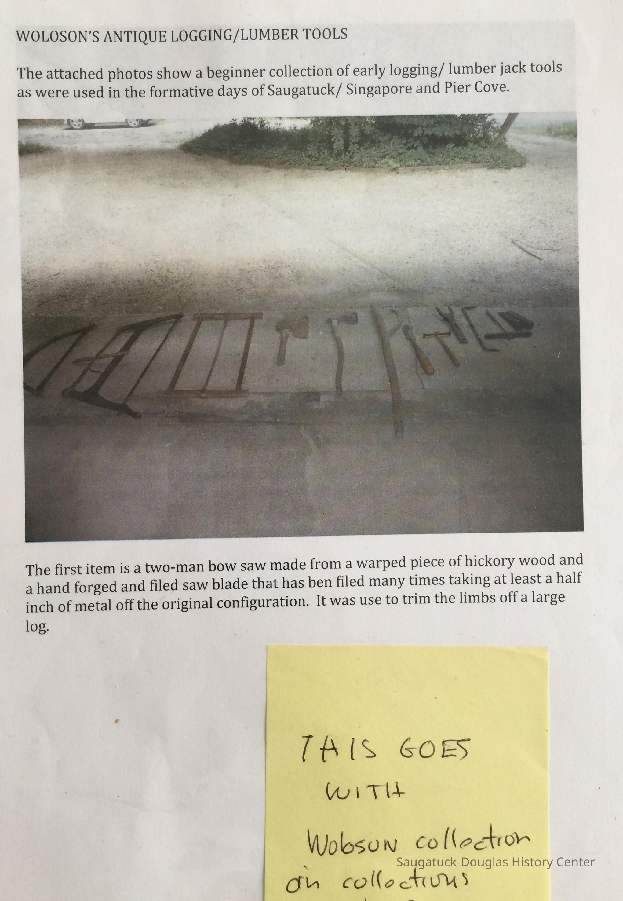          Description of Woloson's Antique Logging/Lumber tools picture number 1
   