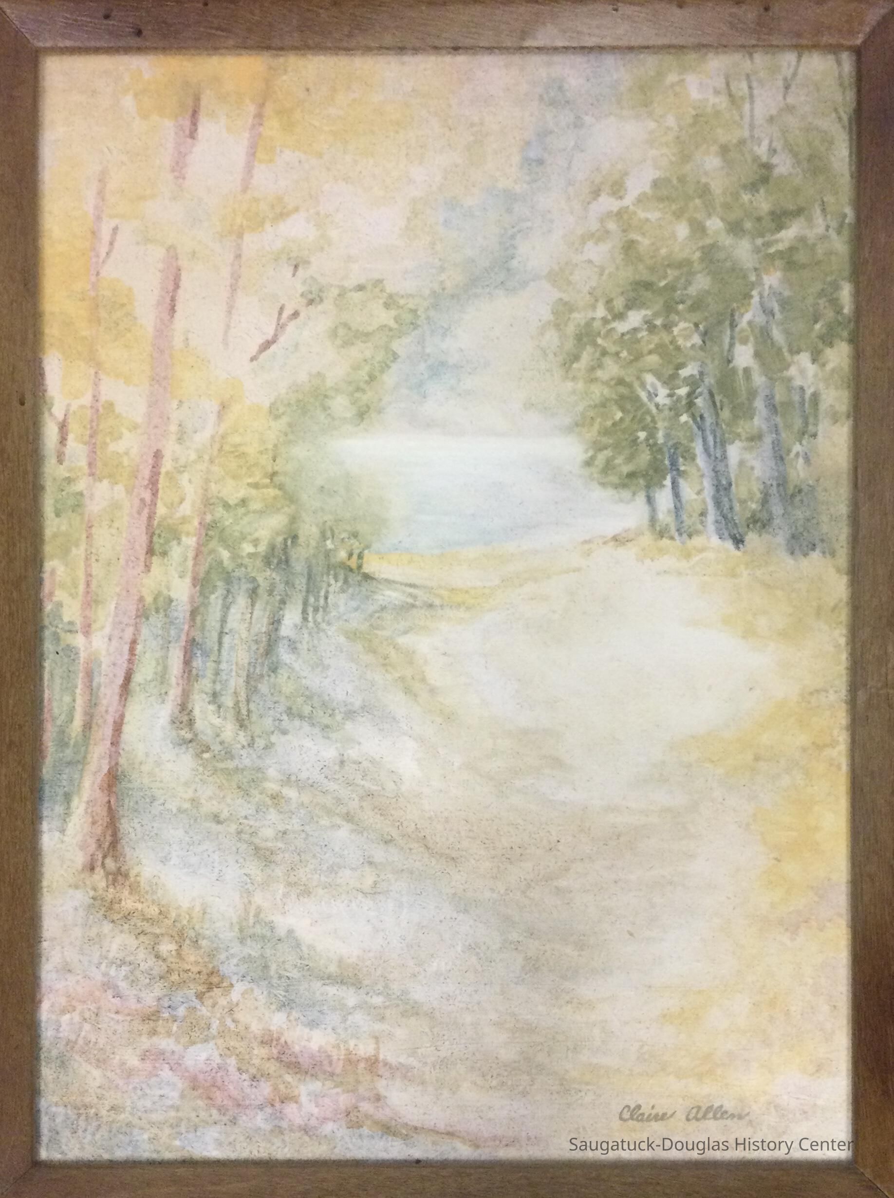 Oil painting of a view of Lake Michigan on a dune