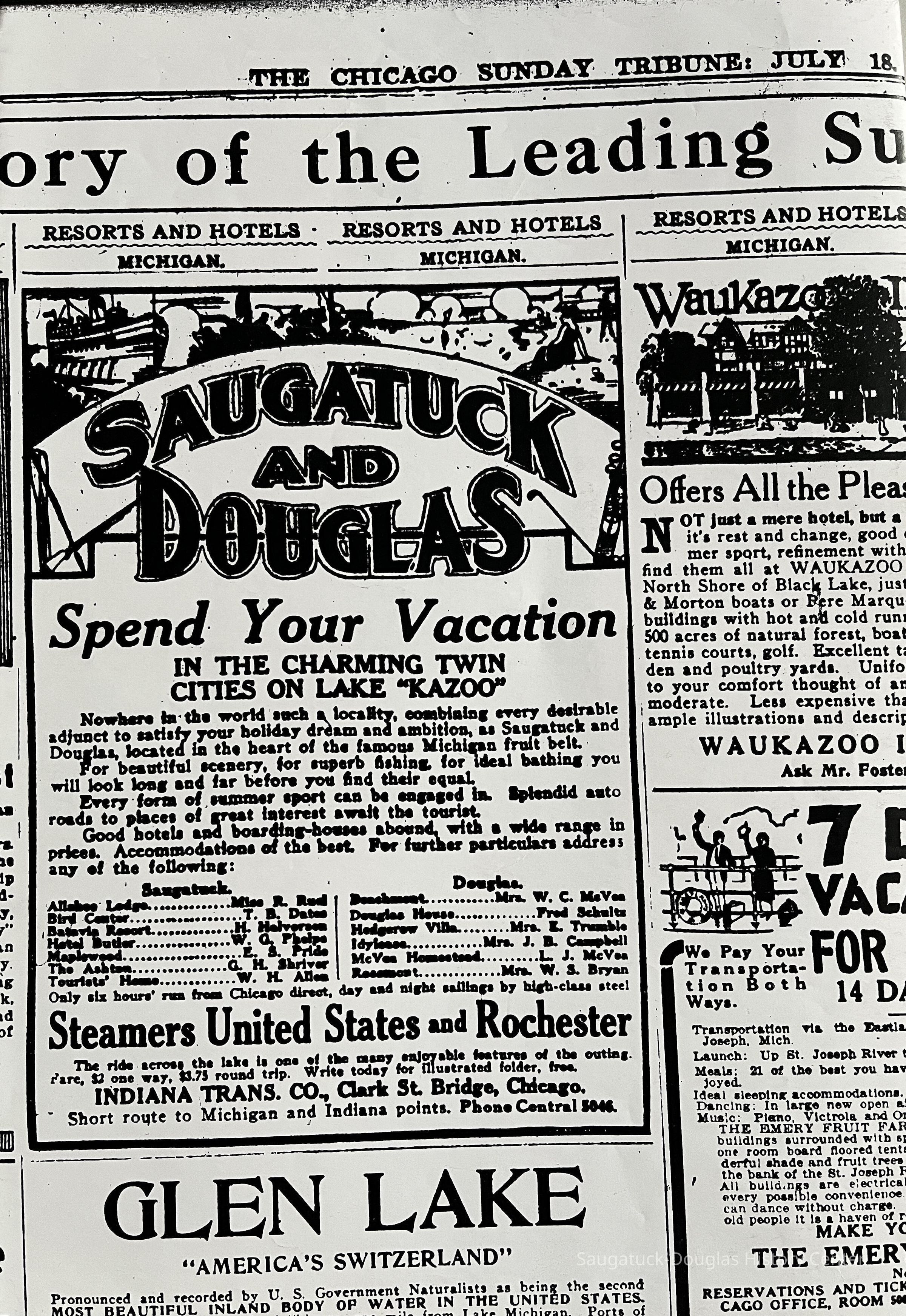 Chicago Sunday Tribune, July 18, 1915 for the Steamers United States and Rochester.