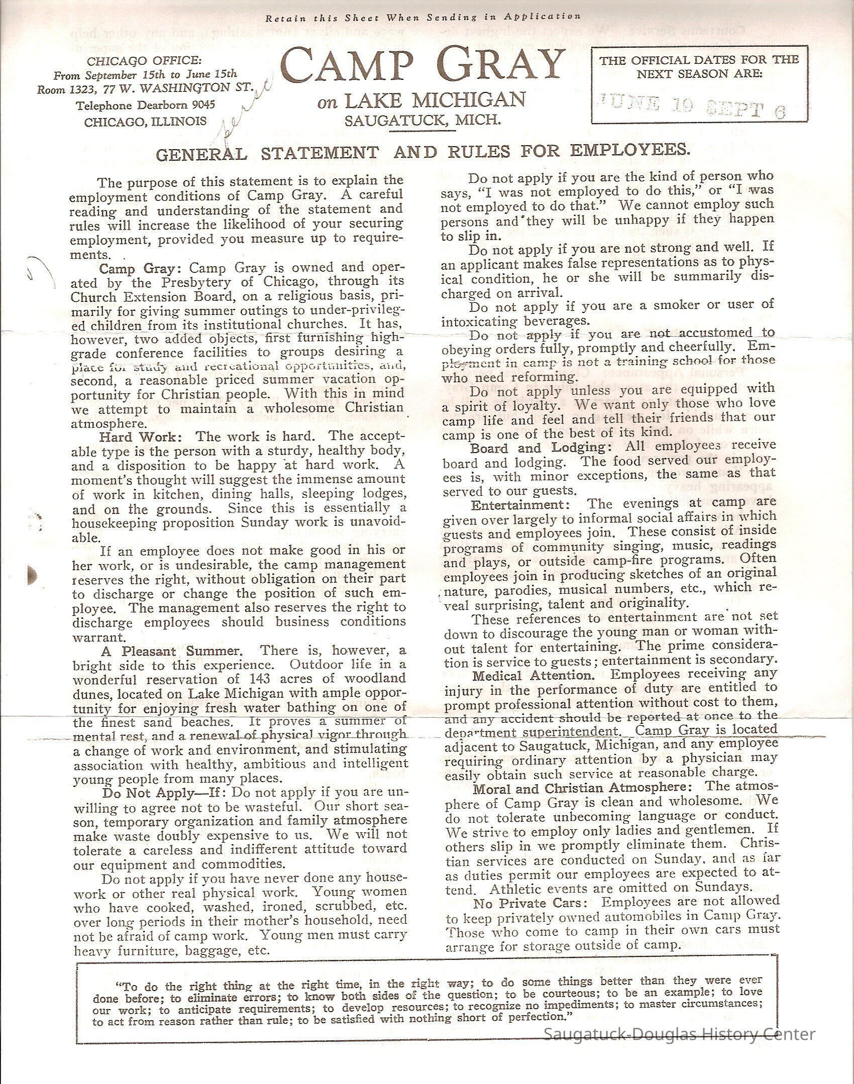          Camp Gray Rules and Regulation; Origsize: 8 1/2